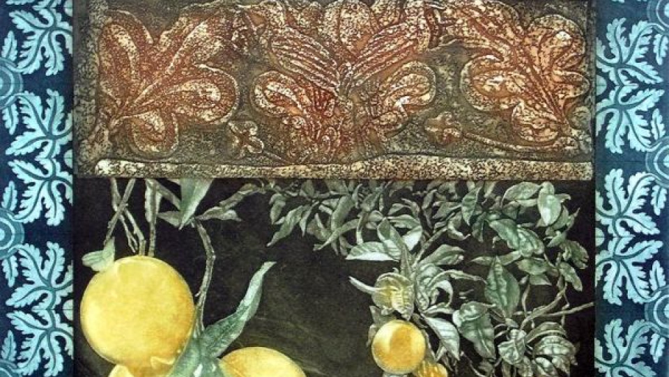 Pássaros e laranjas de Santiago · água-forte e água tinta · 40,0 x 40,0cm