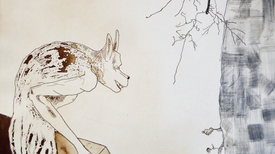 Gárgula e planície vertical · água forte, buril e água tinta de açúcar